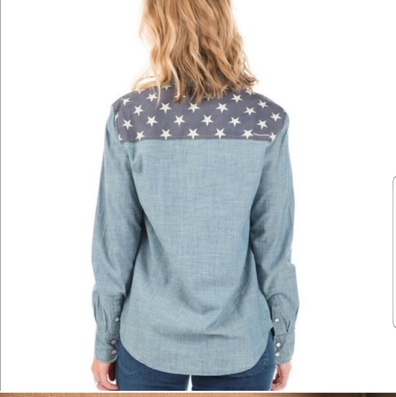 Women's Commander Life Snap Down Blue Denim Star Western Jean Shirt - Picture 3 of 16